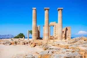 Temple of Athena Lindia on the Acropolis of Lindos in Rhodes.