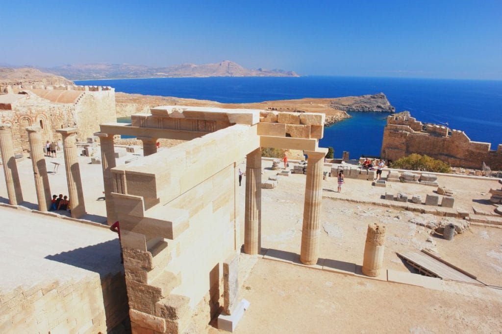 Ancient Acropolis overlooking the sea in Lindos in Rhodes.