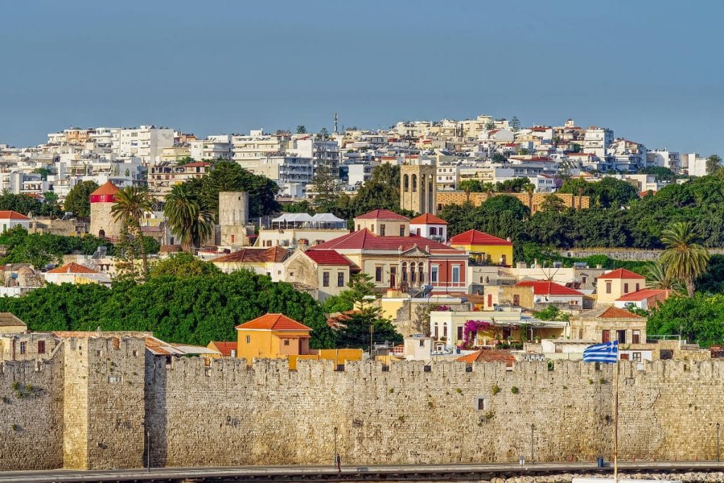 Medieval city walls and panoramic views during a Rhodes Old Town walking tour.