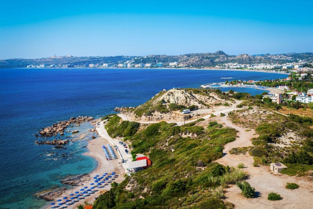 Coastal landscape on the east coast of Rhodes featured in Rhodes transfers services.