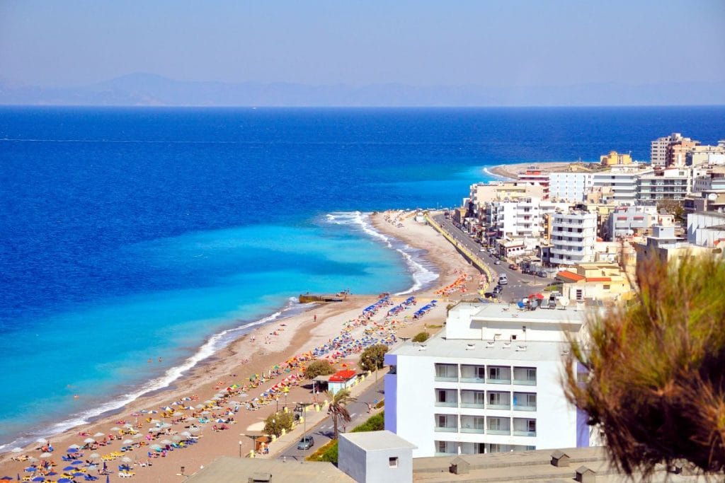 Coastal view of Rhodes Town featured in audio guide tours in Rhodes.