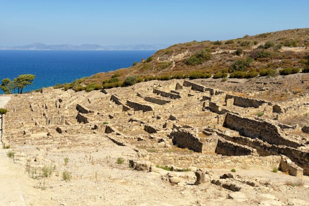 Ancient Kamiros ruins overlooking the coastline as an example of nature and history in Rhodes.