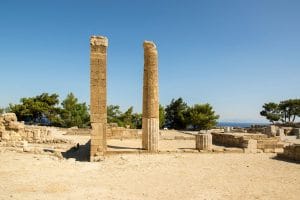 Ancient Kamiros ruins overlooking the coastline as an example of nature and history in Rhodes.