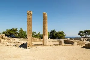 Ancient Kamiros ruins overlooking the coastline as an example of nature and history in Rhodes.
