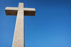 Large cross at Filerimos Hill illustrating religious culture in Rhodes.